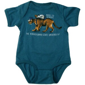 dark teal onesie Back to School The Pennsylvania State University lion with backpack